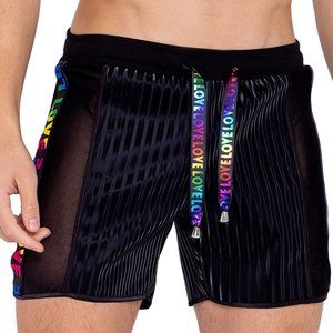 LOVE Print Biker Shorts with Sheer Panels and Drawstring